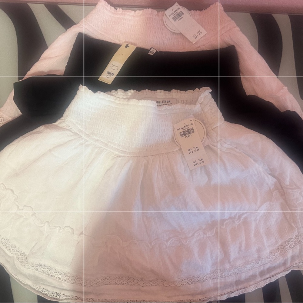 NWT Skirt Bundle: 2 Hollister XS:Pink, White; 1 Francesca Black TierRuffle Skirt